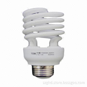 15W T3 Half Spiral CFL, Energy-saving Lamp/E27/8,000 Hours Lifespan